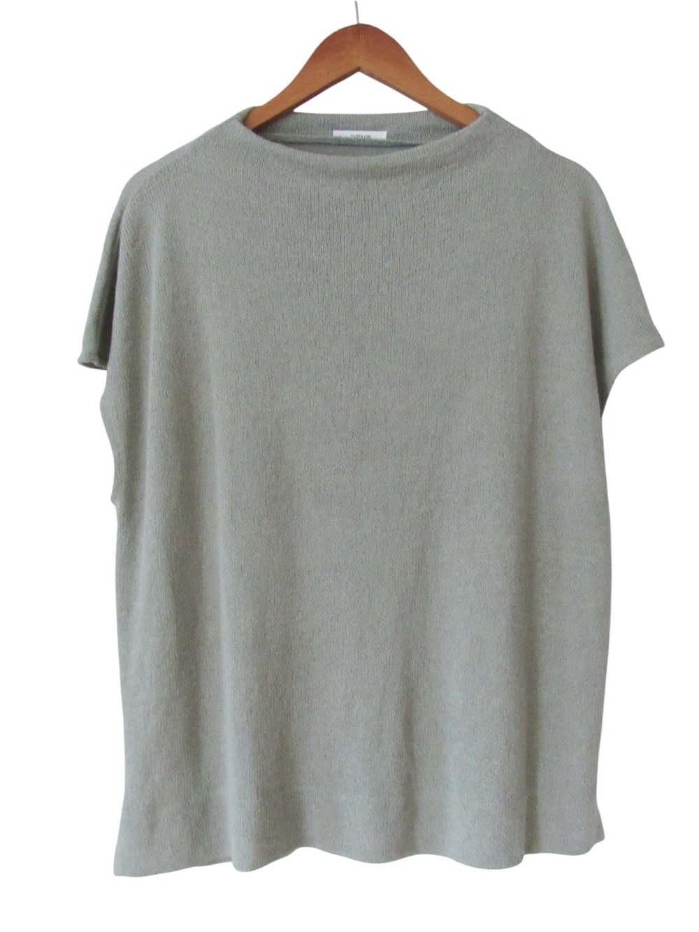 Opus Sibaku Knitted Jersey Shirt 44 XXL Aqua Green Short Sleeves Funnel Neck